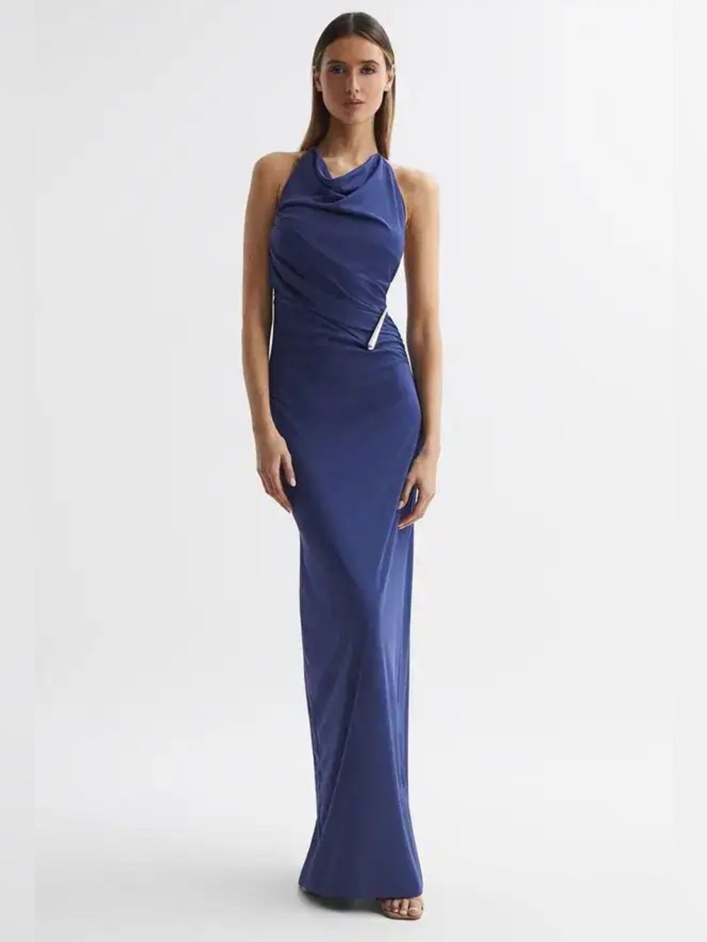 NWT Halston Royal Blue Halter Gown